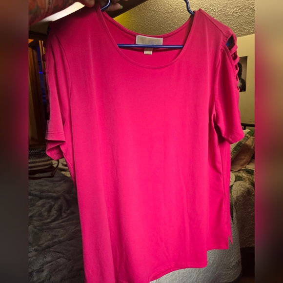 Michael Kors Hot Pink Cutout Sleeve Top-XL - Picture 10 of 10